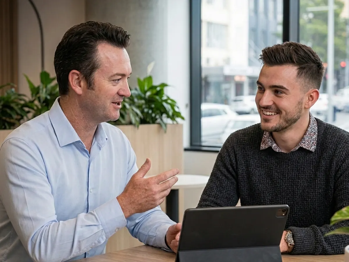 Shane Burns talking a client through their return